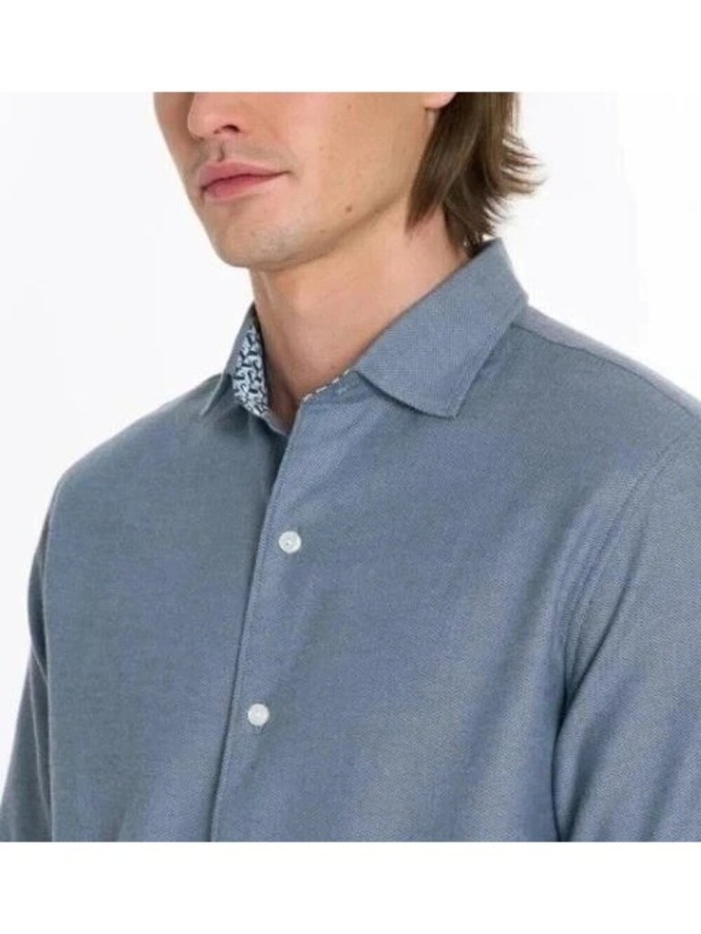 Ted Baker Men's L Blue Herringbone Long Sleeve Button Down Dress Shirt  e1676 - Picture 6 of 10